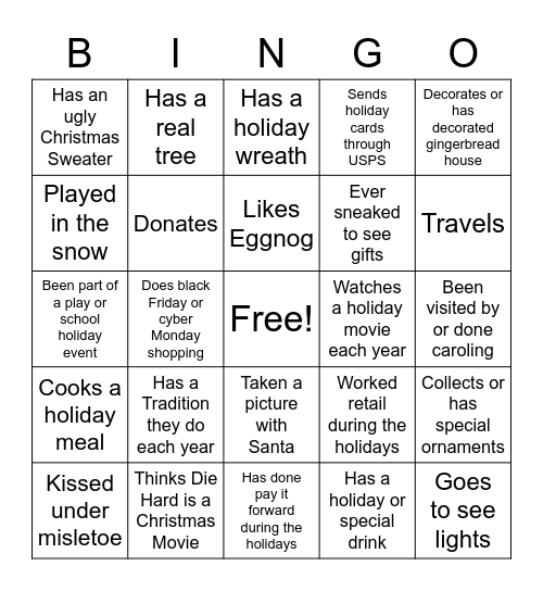 Holiday Bingo Card