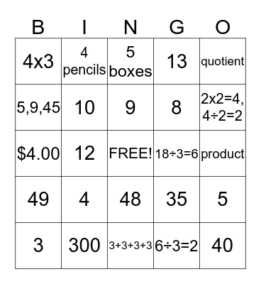 Division Bingo Card