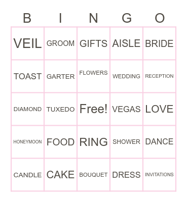 Bridal Bingo Card