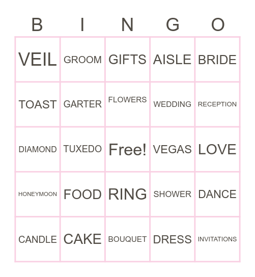 Bridal Bingo Card