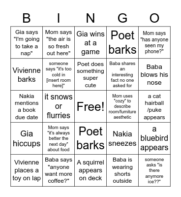 Family Bingo Holiday 2022 Edition! Bingo Card