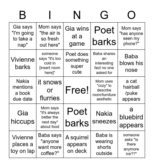 Family Bingo Holiday 2022 Edition! Bingo Card