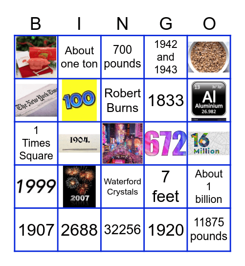 New Year's Eve Trivia Bingo Card