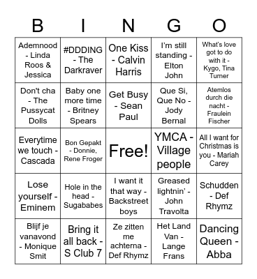 Hitjes bingo Card