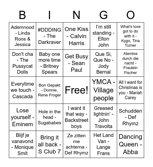 Hitjes bingo Card