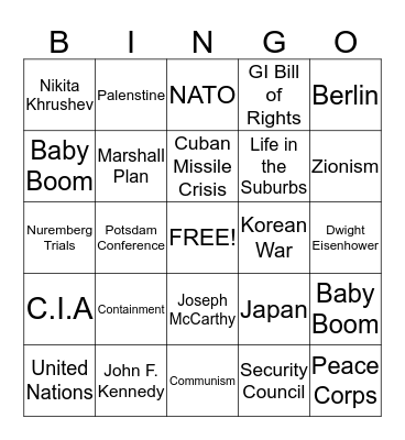Cold War Bingo Card