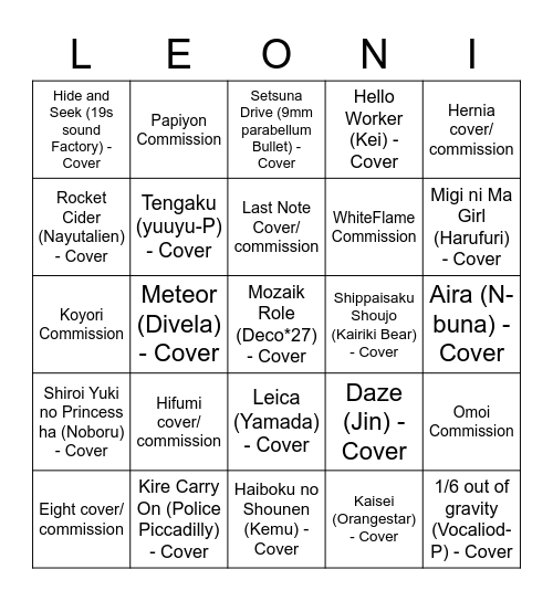 Leo/Need Bingo Card