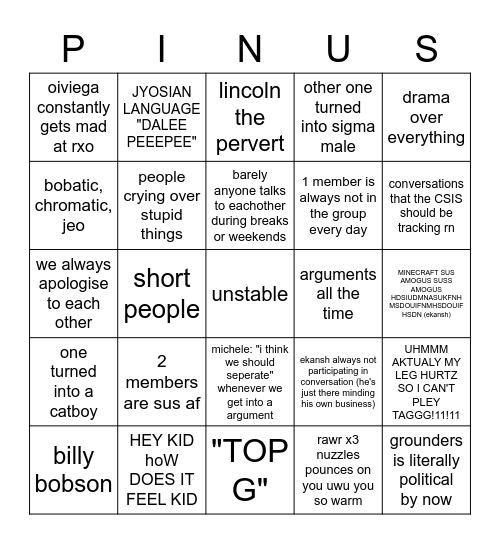 friend group bingo Card