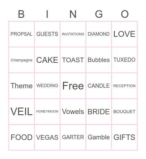 Bridal Bingo Card