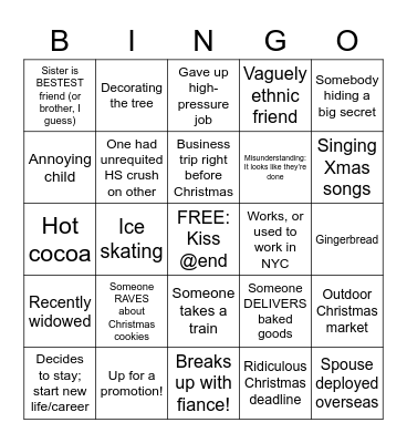 HALLMARK CHRISTMAS MOVIE Bingo Card