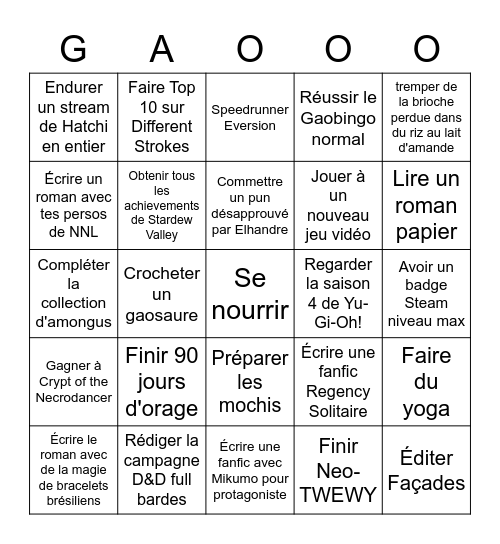 Gaobingo - /!\ HARDCORE /!\ Bingo Card