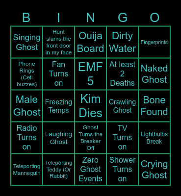 Phasmophobia Bingo Card