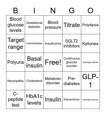 Diabetes Bingo Lingo Bingo Card