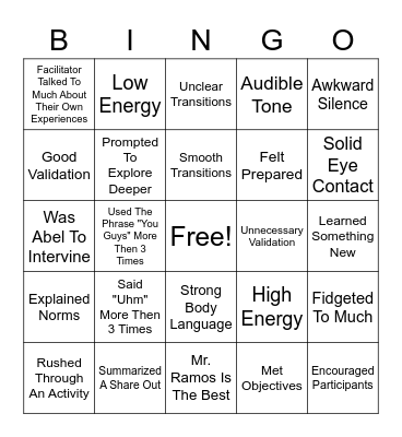 Skills Bingo Card