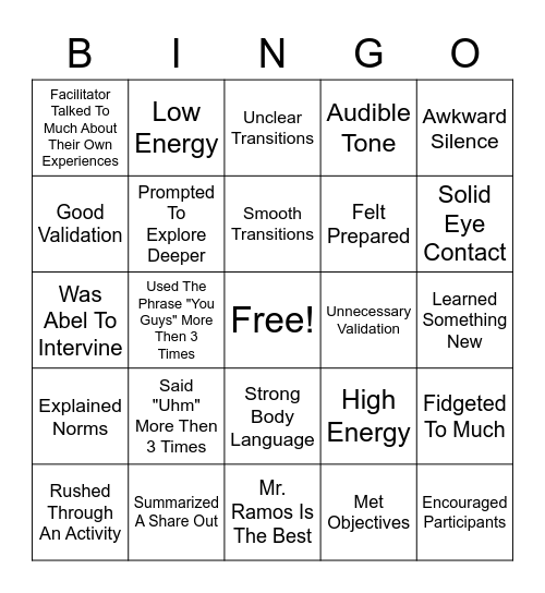 Skills Bingo Card