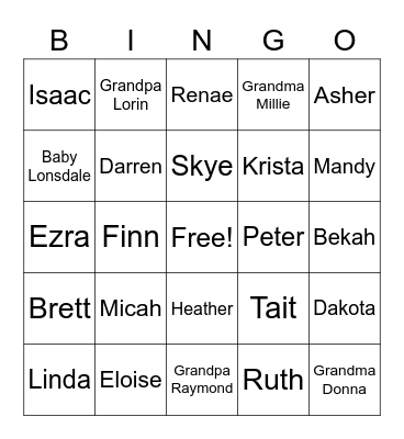 Lonsdale Family Bingo Card
