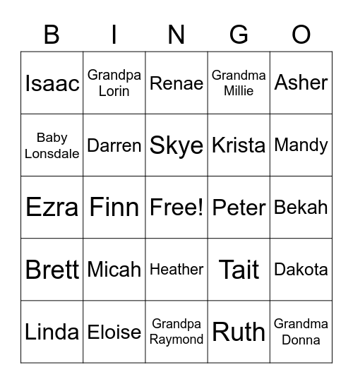 Lonsdale Family Bingo Card