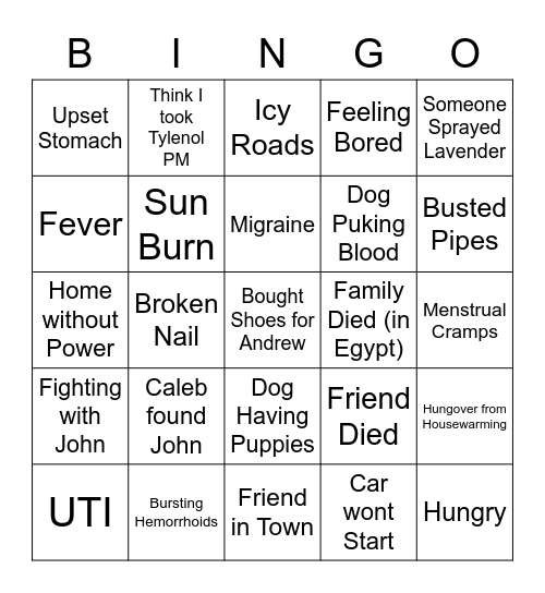 Tailor Going Home Early Bingo Card