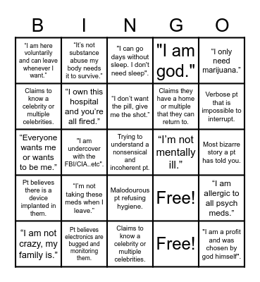 Psych Bingo Card