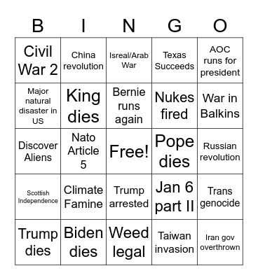 2023 Predictions Bingo Card