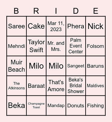 Bridal Bingo Card