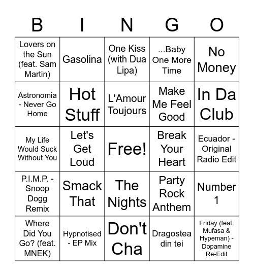 NYE Bingo Card