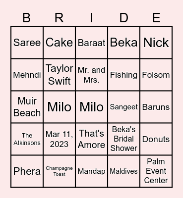 Bridal Bingo Card