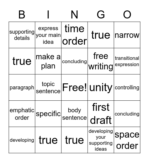 Developing chapter 2 Bingo Card