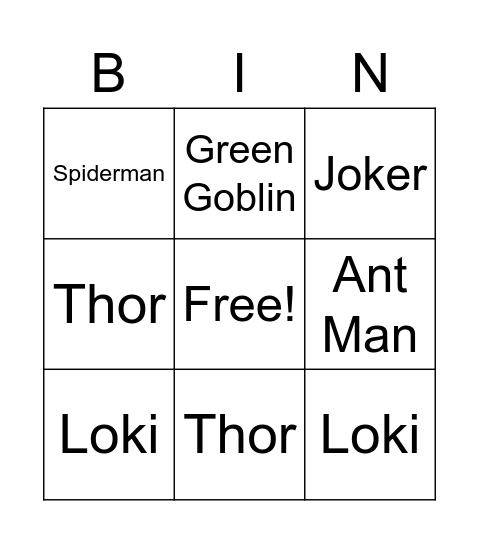 Superhero V. Villian Bingo Card