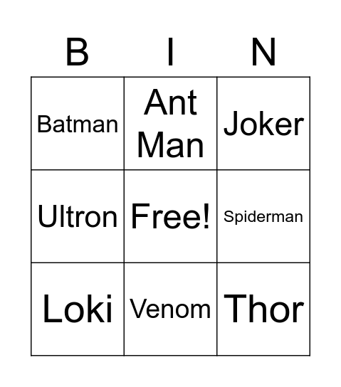 hero v villian Bingo Card