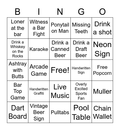 Dive Bar Bingo Card