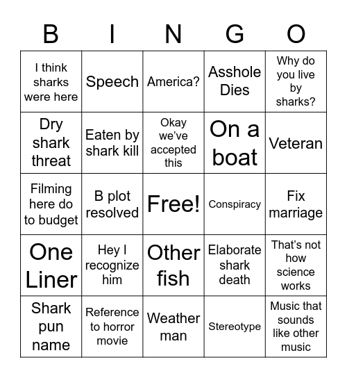 Sharknado Bingo Card