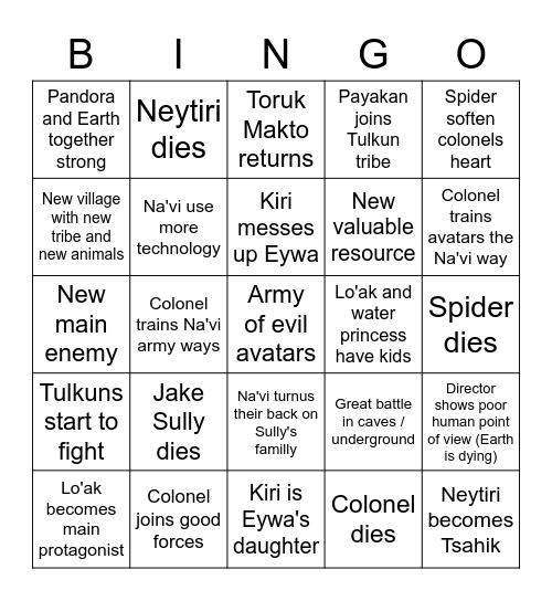 Thing that wilk happen in Avatar saga Bingo Card