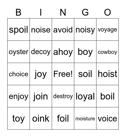 Oi Oy Diphthong Bingo Bingo Card