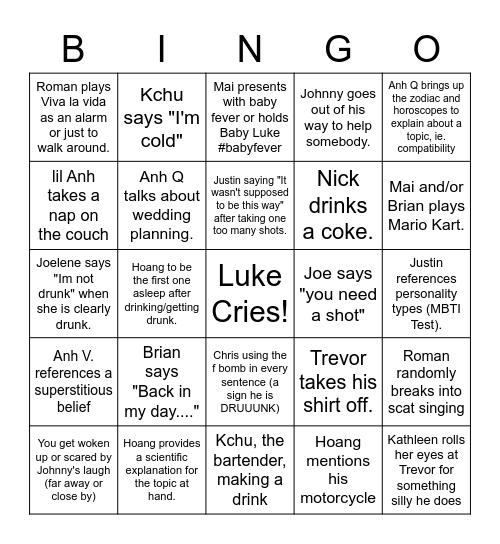 Big Bear NYE Celebration Bingo Card