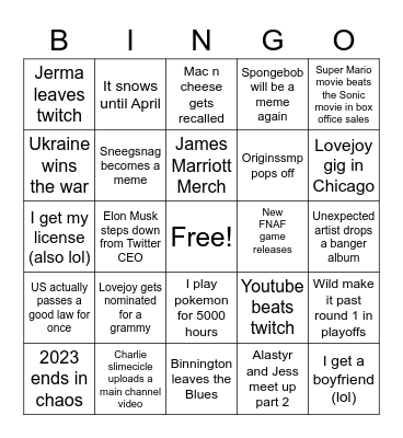 2023 Wild Bingo Card