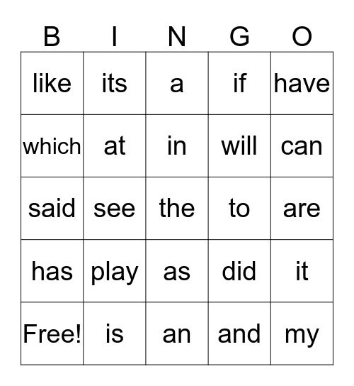 Sight Words Weeks 1-9 Bingo Card