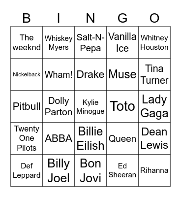 Who sings that? Bingo Card