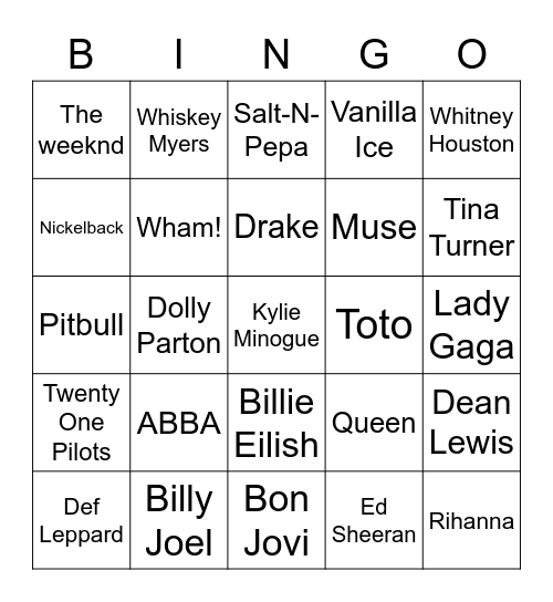 Who sings that? Bingo Card