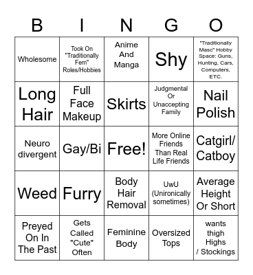 Femboy Bingo Card