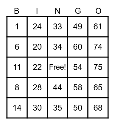 Carl Pogi Bingo Card