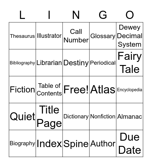 Library Lingo! Bingo Card