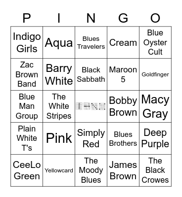 Artists and Bands with Color in the Name Bingo Card