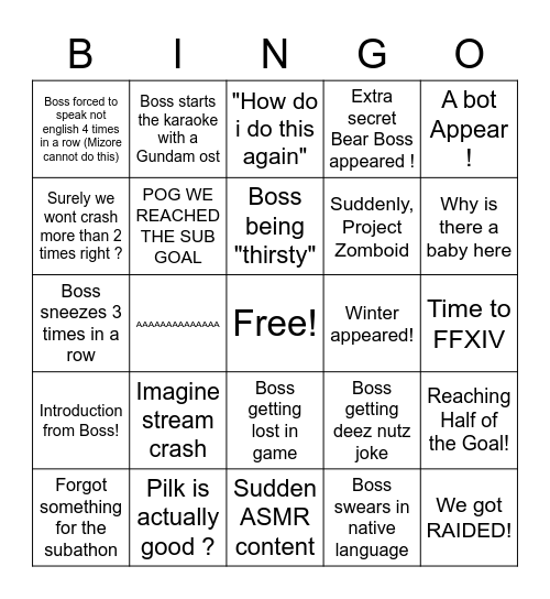 Yinrikka's Bingo Subhaton Bingo Card