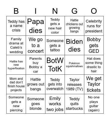 Ted and bug Bingo Card