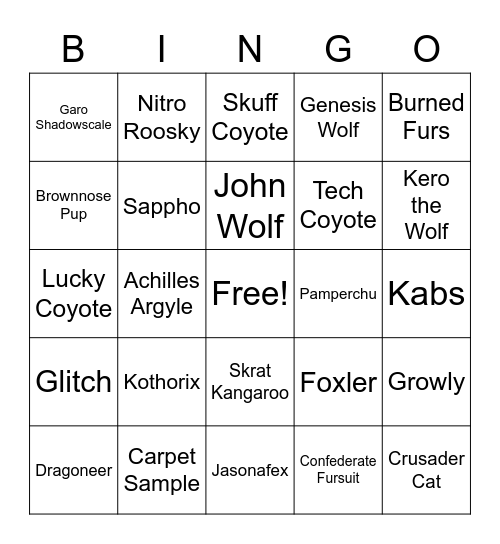 Furry reject Bingo Card