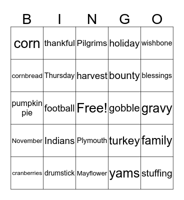 Thanksgiving Bingo Card