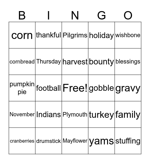 Thanksgiving Bingo Card