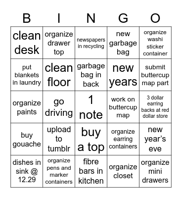 over break Bingo Card