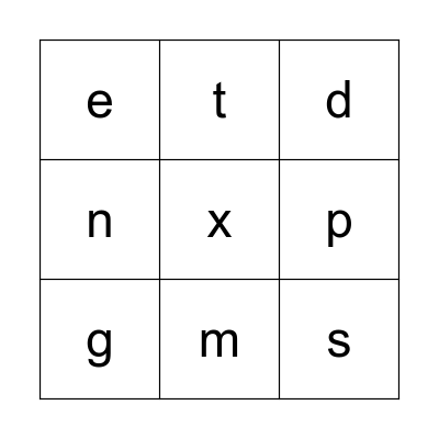 Ending Sounds Bingo Card